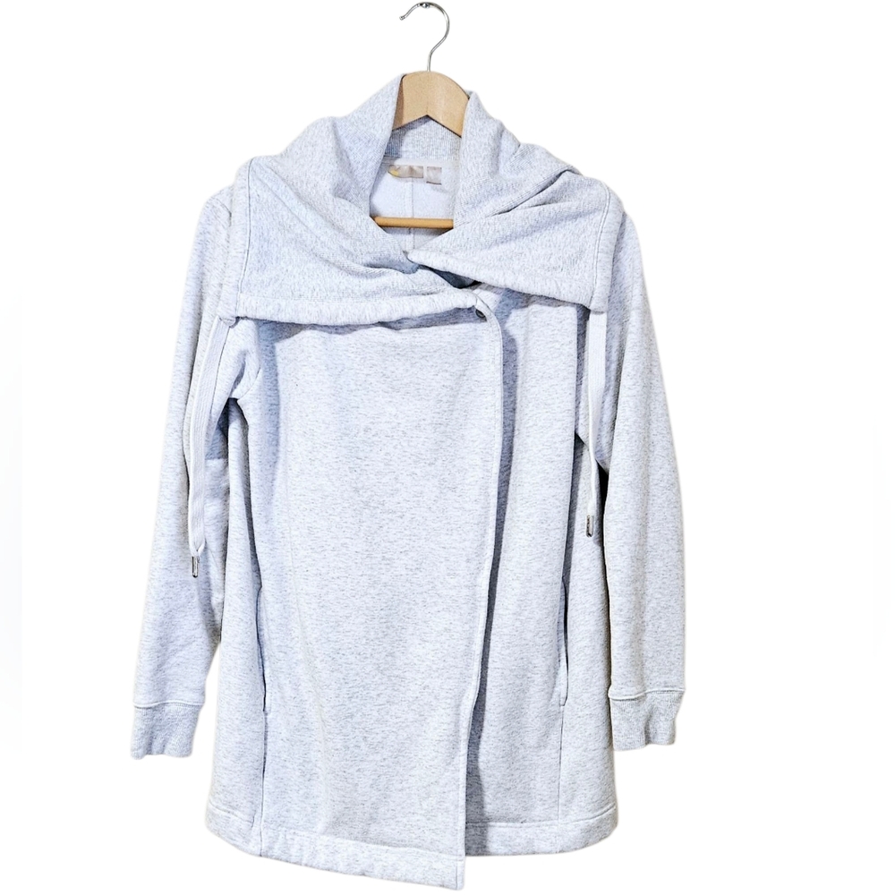 Zella Light Gray Draped Hooded Cardigan Sweater